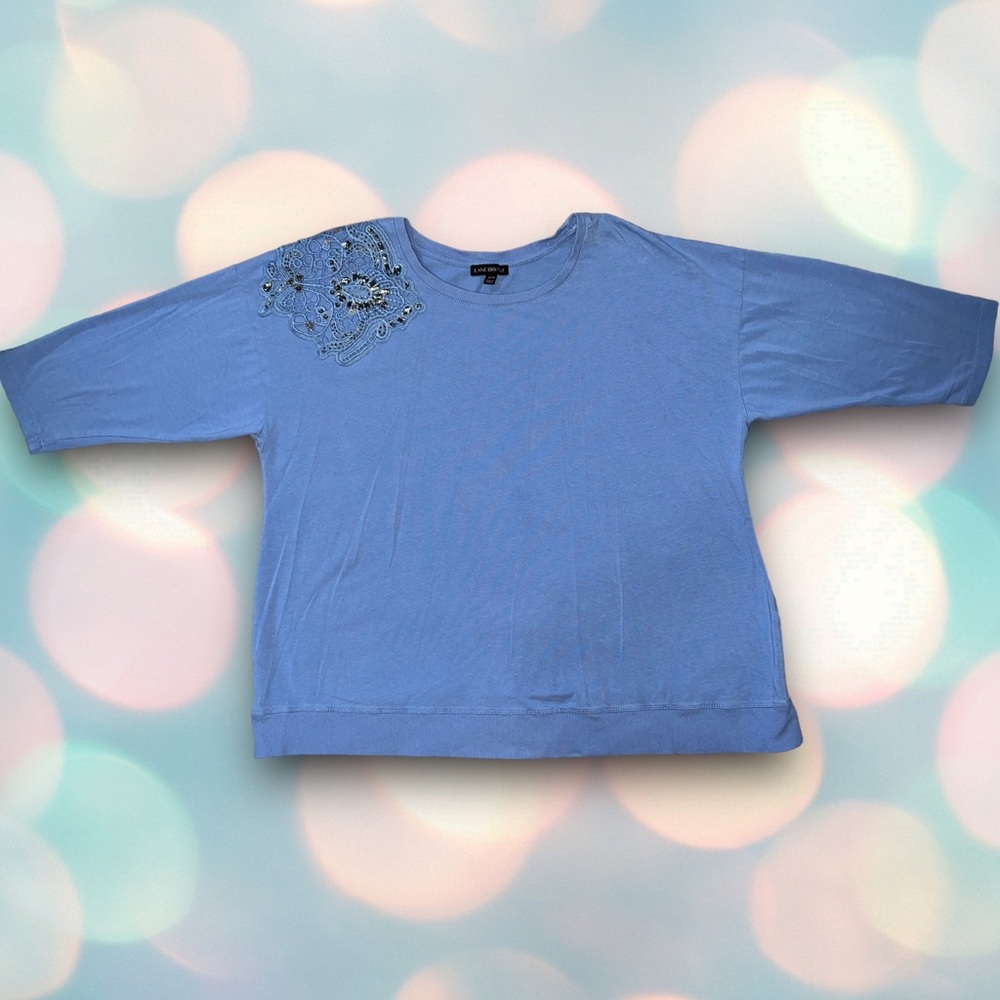Lane Bryant Women’s Blue Half Sleeve Beaded Shoulder Blouse Top Size 18/20 - Picture 2 of 5